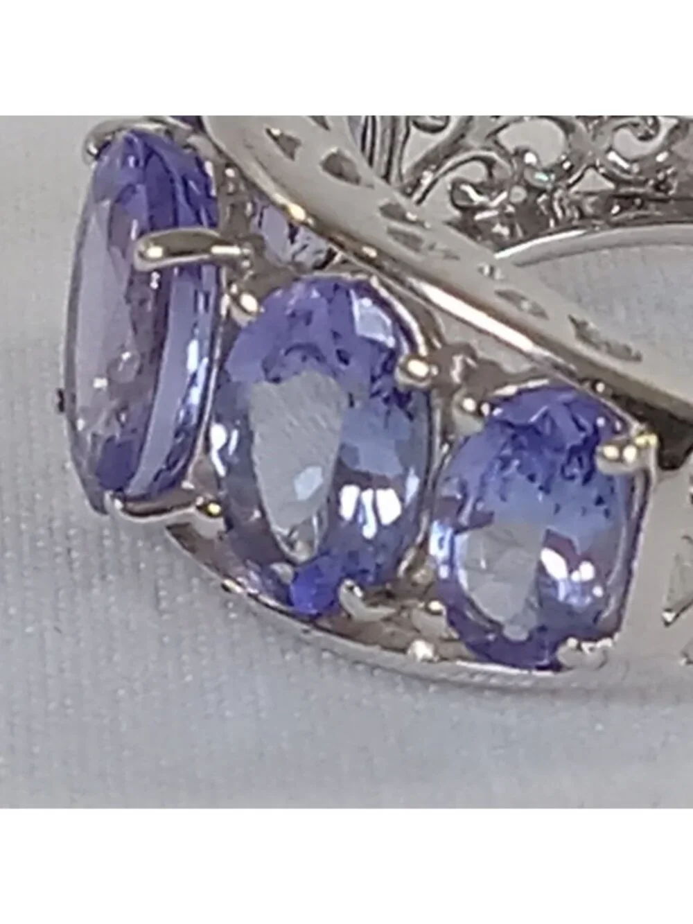 Lavendar Purple Faceted Oval Cut Stones Glass GIE 925 Sterling Silver Ring  SZ 8
